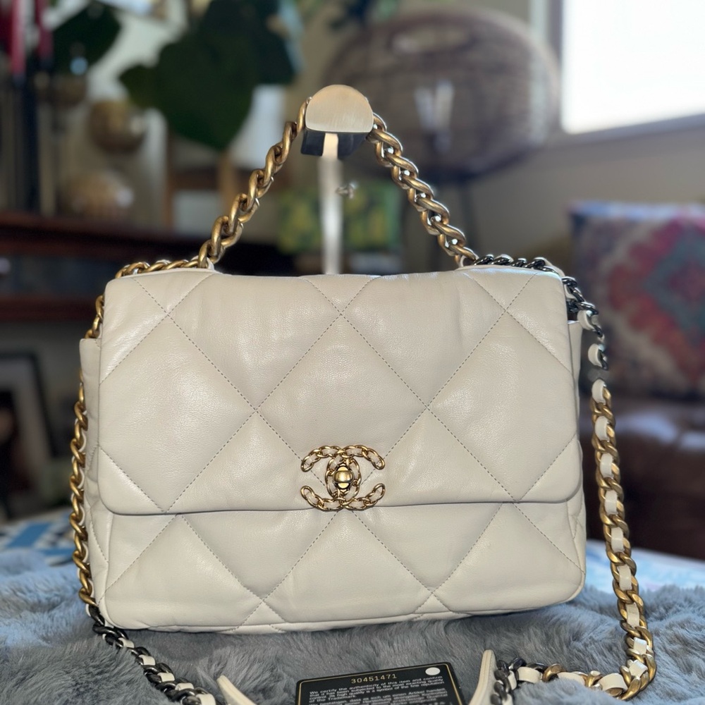 Chanel 19 White Quilted Leather Bag